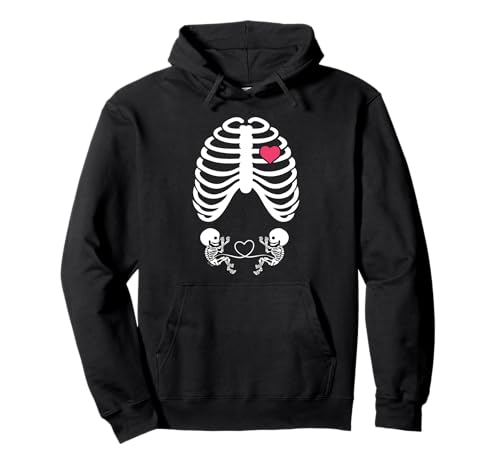 Halloween Röntgen Schwangerschaft Shirt Erwartung Zwillinge Babys Pullover Hoodie von Funny Halloween twins Skeleton Pregnant Shirts