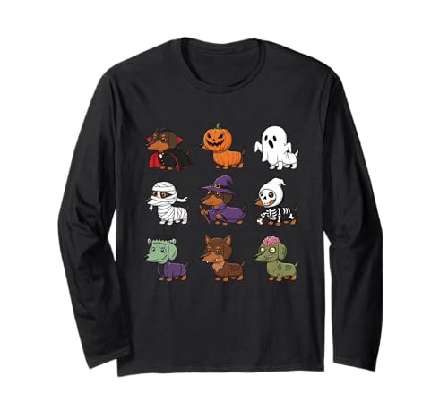 Dackel Hund Halloween Skelett Mama Kürbis Geist Langarmshirt Dackel Hund Halloween Skelett Mama Kürbis Geist Langarmshirt von Funny Halloweiner Dachshund Dog Lover