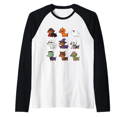 Dackel Hund Halloween Skelett Mama Kürbis Geist Raglan Dackel Hund Halloween Skelett Mama Kürbis Geist Raglan von Funny Halloweiner Dachshund Dog Lover
