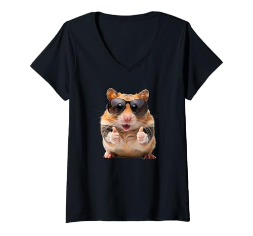Damen Cool Hamster Sunglasses Thumbs Up Funny Pet Lovers T-Shirt mit V-Ausschnitt Damen Cool Hamster Sunglasses Thumbs Up Funny Pet Lovers T-Shirt mit V-Ausschnitt von Funny Hamster Cool Pet Lovers
