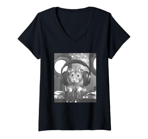 Damen DJ Hamster Meme T-Shirt mit V-Ausschnitt Damen DJ Hamster Meme T-Shirt mit V-Ausschnitt von Funny Hamster Meme Clo.