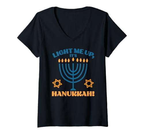 Damen Lustiges Chanukkah-Zitat mit Menora T-Shirt mit V-Ausschnitt Damen Lustiges Chanukkah-Zitat mit Menora T-Shirt mit V-Ausschnitt von Funny Hanukkah