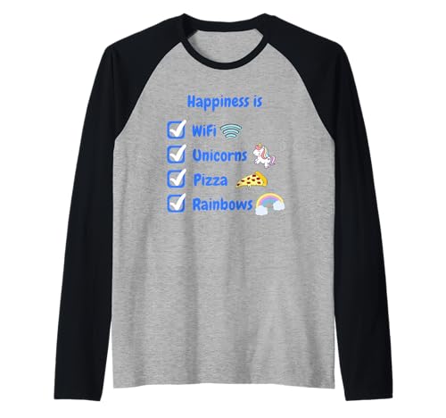 Happiness is WiFi Unicorns Pizza Rainbows Lustiges Kind Junge Mädchen Raglan Happiness is WiFi Unicorns Pizza Rainbows Lustiges Kind Junge Mädchen Raglan von Funny Happiness Shirt