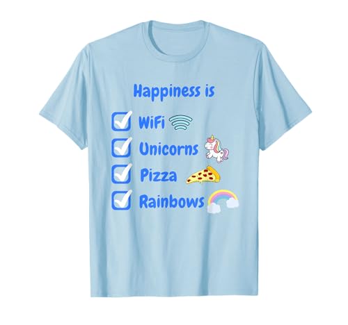 Happiness is WiFi Unicorns Pizza Rainbows Lustiges Kind Junge Mädchen T-Shirt Happiness is WiFi Unicorns Pizza Rainbows Lustiges Kind Junge Mädchen T-Shirt von Funny Happiness Shirt
