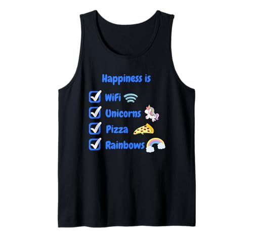 Happiness is WiFi Unicorns Pizza Rainbows Lustiges Kind Junge Mädchen Tank Top Happiness is WiFi Unicorns Pizza Rainbows Lustiges Kind Junge Mädchen Tank Top von Funny Happiness Shirt