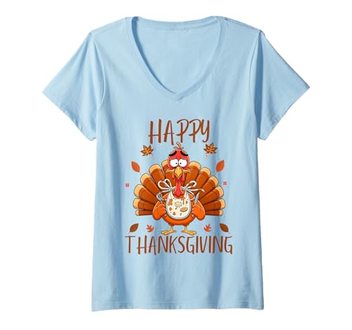 Damen Happy Thanksgiving 2025 Lustiges Truthahntag Familienessen T-Shirt mit V-Ausschnitt Damen Happy Thanksgiving 2025 Lustiges Truthahntag Familienessen T-Shirt mit V-Ausschnitt von Funny Happy Thanksgiving 2025
