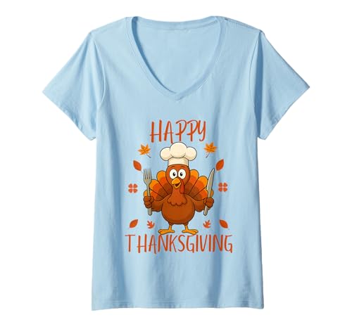Damen Happy Thanksgiving 2025 Lustiges Truthahntag Familienessen T-Shirt mit V-Ausschnitt Damen Happy Thanksgiving 2025 Lustiges Truthahntag Familienessen T-Shirt mit V-Ausschnitt von Funny Happy Thanksgiving 2025