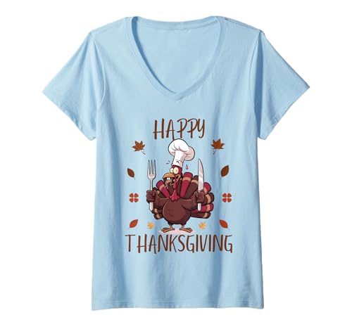 Damen Happy Thanksgiving 2025 Lustiges Truthahntag Familienessen T-Shirt mit V-Ausschnitt Damen Happy Thanksgiving 2025 Lustiges Truthahntag Familienessen T-Shirt mit V-Ausschnitt von Funny Happy Thanksgiving 2025