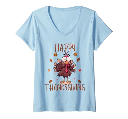 Damen Happy Thanksgiving 2025 Lustiges Truthahntag Familienessen T-Shirt mit V-Ausschnitt Damen Happy Thanksgiving 2025 Lustiges Truthahntag Familienessen T-Shirt mit V-Ausschnitt von Funny Happy Thanksgiving 2025