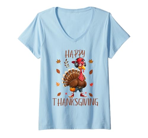 Damen Happy Thanksgiving 2025 Lustiges Truthahntag Familienessen T-Shirt mit V-Ausschnitt Damen Happy Thanksgiving 2025 Lustiges Truthahntag Familienessen T-Shirt mit V-Ausschnitt von Funny Happy Thanksgiving 2025