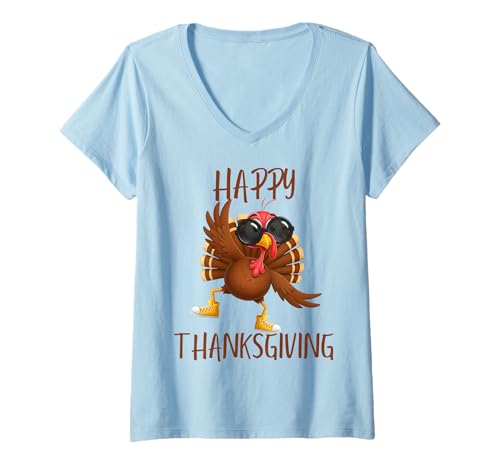 Damen Happy Thanksgiving 2025 Lustiges Truthahntag Familienessen T-Shirt mit V-Ausschnitt Damen Happy Thanksgiving 2025 Lustiges Truthahntag Familienessen T-Shirt mit V-Ausschnitt von Funny Happy Thanksgiving 2025