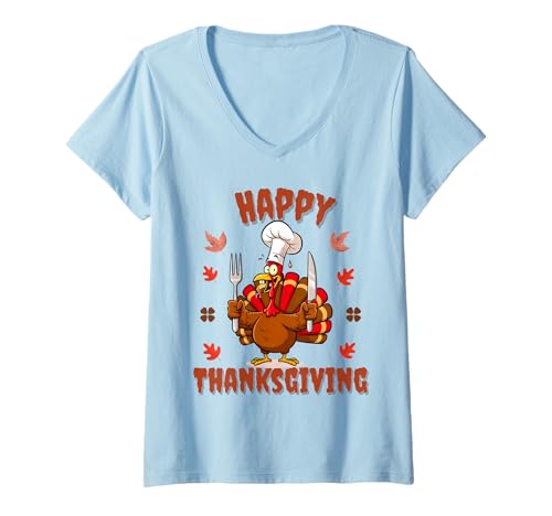 Damen Happy Thanksgiving 2025 Lustiges Truthahntag Familienessen T-Shirt mit V-Ausschnitt Damen Happy Thanksgiving 2025 Lustiges Truthahntag Familienessen T-Shirt mit V-Ausschnitt von Funny Happy Thanksgiving 2025