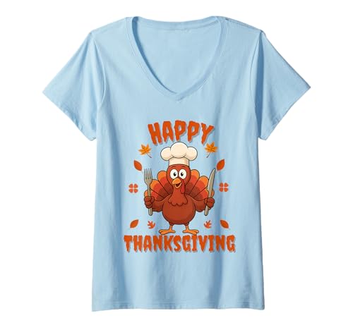 Damen Happy Thanksgiving 2025 Lustiges Truthahntag Familienessen T-Shirt mit V-Ausschnitt Damen Happy Thanksgiving 2025 Lustiges Truthahntag Familienessen T-Shirt mit V-Ausschnitt von Funny Happy Thanksgiving 2025