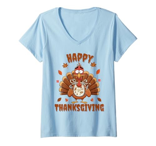 Damen Happy Thanksgiving 2025 Lustiges Truthahntag Familienessen T-Shirt mit V-Ausschnitt Damen Happy Thanksgiving 2025 Lustiges Truthahntag Familienessen T-Shirt mit V-Ausschnitt von Funny Happy Thanksgiving 2025