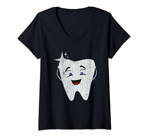 Damen Happy Tooth Lustige Zahnfee Mädchen Frauen Grafik T-Shirt mit V-Ausschnitt Damen Happy Tooth Lustige Zahnfee Mädchen Frauen Grafik T-Shirt mit V-Ausschnitt von Funny Happy Tooth Graphic & More