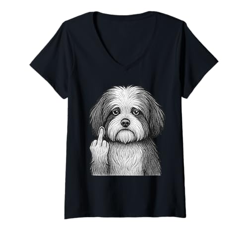 Damen Havanesischer Hund Mittelfinger sarkastischer Hundeliebhaber T-Shirt mit V-Ausschnitt Damen Havanesischer Hund Mittelfinger sarkastischer Hundeliebhaber T-Shirt mit V-Ausschnitt von Funny Havanese Flipping Off Dog Designs