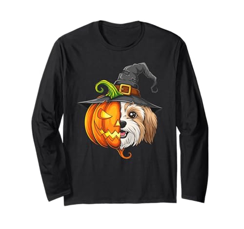 Havanesischer Kürbis Jack O Laterne Halloween Kinder Herren Damen Langarmshirt von Funny Havanese Lovers Halloween Pumpkin Outfits