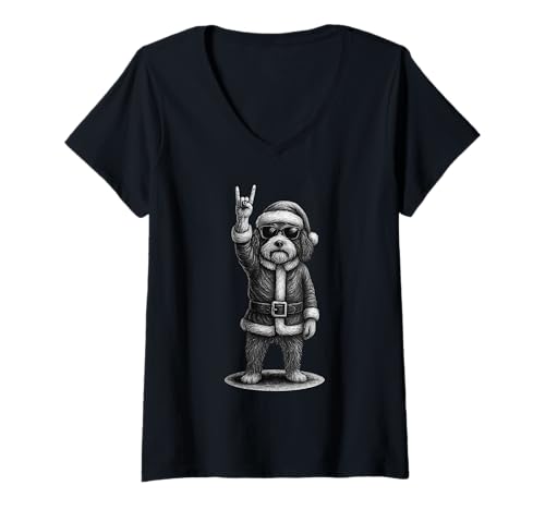 Damen Havanesischer Hund Rockmusik Weihnachten Hundeliebhaber T-Shirt mit V-Ausschnitt Damen Havanesischer Hund Rockmusik Weihnachten Hundeliebhaber T-Shirt mit V-Ausschnitt von Funny Havanese Rock And Roll Dog Designs