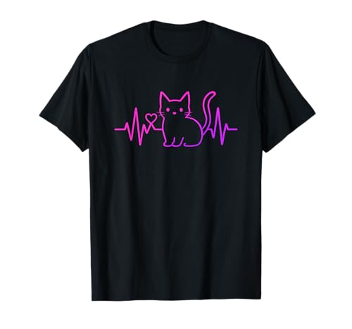Niedliche Herzschlag-Katze für Kätzchenliebhaber, Katzen, Männer, Frauen, Mädchen T-Shirt von Funny Heartbeat Cat Lover Animal Silhouette Co