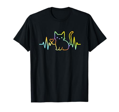 Niedliche Herzschlag-Katze für Kätzchenliebhaber, Katzen, Männer, Frauen, Mädchen T-Shirt von Funny Heartbeat Cat Lover Animal Silhouette Co