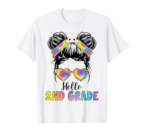 Hallo, 2. Klasse, unordentliches Haarbrötchen, Mädchen, zurück zur Schule, 2. Klasse T-Shirt Hallo, 2. Klasse, unordentliches Haarbrötchen, Mädchen, zurück zur Schule, 2. Klasse T-Shirt von Funny Hello 2nd Grade