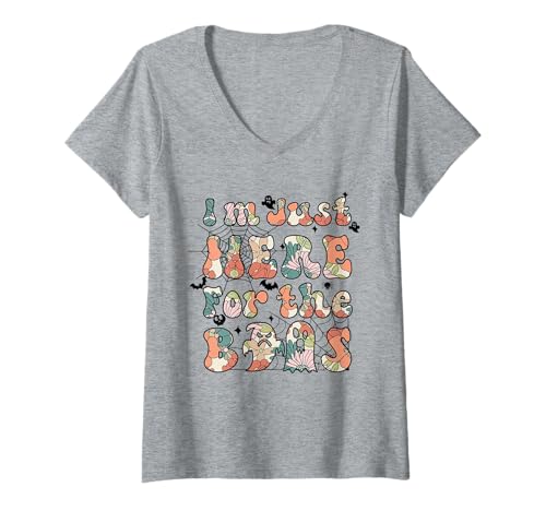 Damen Ich Bin nur wegen der Boos Halloween Ghost Spooky Party Hier T-Shirt mit V-Ausschnitt Damen Ich Bin nur wegen der Boos Halloween Ghost Spooky Party Hier T-Shirt mit V-Ausschnitt von Funny Here for the Boos Halloween Ghost Vibes