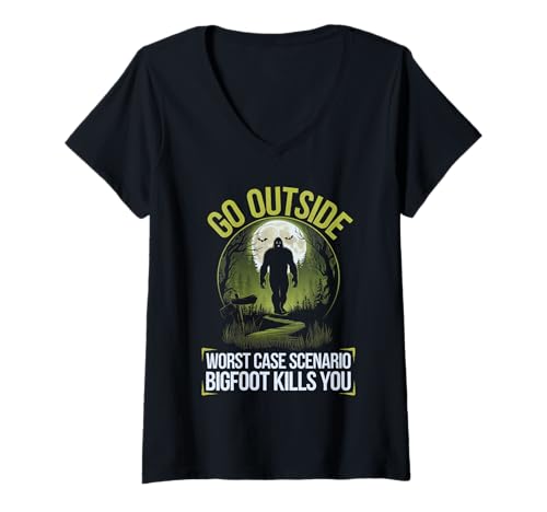 Damen GEH nach draußen Im schlimmsten Fall bringt Bigfoot Dich beim Campen um T-Shirt mit V-Ausschnitt Damen GEH nach draußen Im schlimmsten Fall bringt Bigfoot Dich beim Campen um T-Shirt mit V-Ausschnitt von Funny Hiking Camping Outdoor Bigfoot
