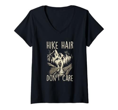 Damen Mountain Hiking Pikes Peak Witz Hike Hair Don't Care T-Shirt mit V-Ausschnitt Damen Mountain Hiking Pikes Peak Witz Hike Hair Don't Care T-Shirt mit V-Ausschnitt von Funny Hiking Hike Trekking Trail Camping Quotes