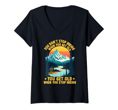 Damen Du hörst Nicht auf zu wandern wenn du alt wirst du alt Hiker T-Shirt mit V-Ausschnitt Damen Du hörst Nicht auf zu wandern wenn du alt wirst du alt Hiker T-Shirt mit V-Ausschnitt von Funny Hiking Hiker dad grandpa