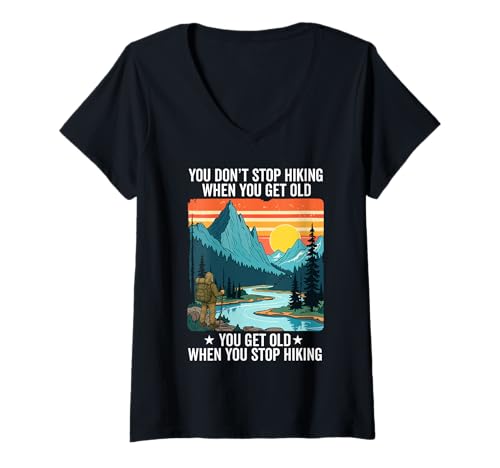 Damen Du hörst Nicht auf zu wandern wenn du alt wirst du alt Hiker T-Shirt mit V-Ausschnitt Damen Du hörst Nicht auf zu wandern wenn du alt wirst du alt Hiker T-Shirt mit V-Ausschnitt von Funny Hiking Hiker dad grandpa