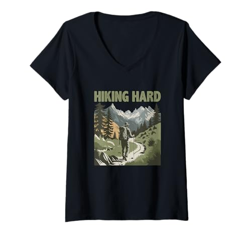 Damen Wandern Hart T-Shirt mit V-Ausschnitt Damen Wandern Hart T-Shirt mit V-Ausschnitt von Funny Hiking Outdoor Camping Sayings Gifts