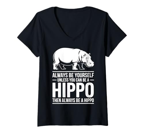 Damen Nilpferd Lustiges Nilpferd T-Shirt mit V-Ausschnitt Damen Nilpferd Lustiges Nilpferd T-Shirt mit V-Ausschnitt von Funny Hippo Cool Hippopotamus Design
