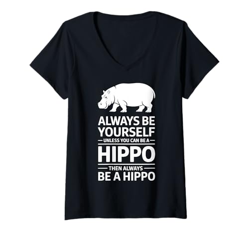 Damen Nilpferd Lustiges Nilpferd T-Shirt mit V-Ausschnitt Damen Nilpferd Lustiges Nilpferd T-Shirt mit V-Ausschnitt von Funny Hippo Cool Hippopotamus Designs