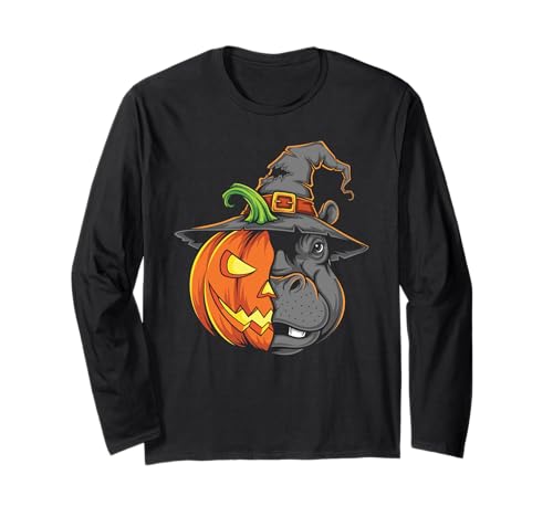 Hippo Kürbis Jack O Laterne Halloween Kinder Herren Damen Langarmshirt Hippo Kürbis Jack O Laterne Halloween Kinder Herren Damen Langarmshirt von Funny Hippopotamus Lover Halloween Pumpkin Outfits