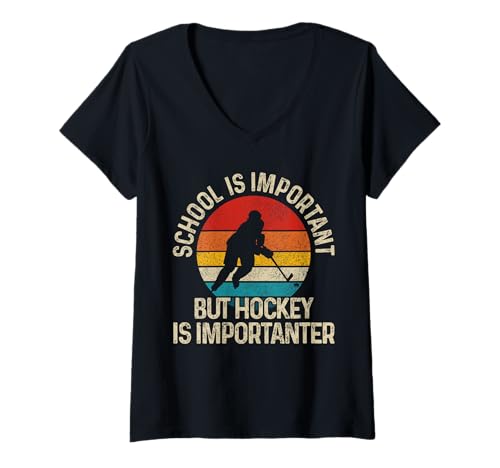 Damen Schule ist wichtig, Aber Hockey ist wichtig Lustiger Kern T-Shirt mit V-Ausschnitt Damen Schule ist wichtig, Aber Hockey ist wichtig Lustiger Kern T-Shirt mit V-Ausschnitt von Funny Hockey Apparel & Gifts