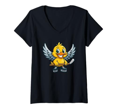 Damen Süße Hockeyente mit Flügeln lustiges Eislaufen T-Shirt mit V-Ausschnitt Damen Süße Hockeyente mit Flügeln lustiges Eislaufen T-Shirt mit V-Ausschnitt von Funny Hockey Duck Winged Sports