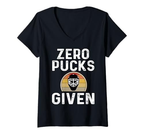 Damen Zero Pucks Given Lustige Hockey-Torwart Spieler Retro Maske T-Shirt mit V-Ausschnitt von Funny Hockey Gifts