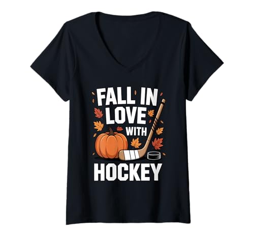 Damen Thanksgiving Verlieben Sie Sich in Hockey Herbst Eissport T-Shirt mit V-Ausschnitt Damen Thanksgiving Verlieben Sie Sich in Hockey Herbst Eissport T-Shirt mit V-Ausschnitt von Funny Hockey Lover Thanksgiving & Fall Apparel