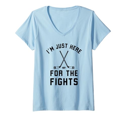 Damen I'm Just Here for The Fights Funny Hockey T-Shirt mit V-Ausschnitt Damen I'm Just Here for The Fights Funny Hockey T-Shirt mit V-Ausschnitt von Funny Hockey Player Apparel Co.