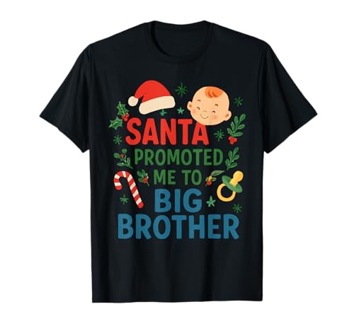 Santa Promoted Me to Big Brother Christmas Baby Ankündigung T-Shirt Santa Promoted Me to Big Brother Christmas Baby Ankündigung T-Shirt von Funny Holiday Sibling Family Pregnancy Reveal