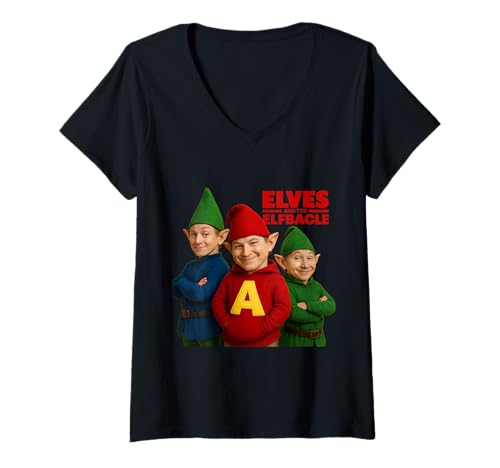 Damen Elfen-Parodie Trio Fröhliche Weihnachtsfeier T-Shirt mit V-Ausschnitt Damen Elfen-Parodie Trio Fröhliche Weihnachtsfeier T-Shirt mit V-Ausschnitt von Funny Holiday Trio Seasonal Comedy Art