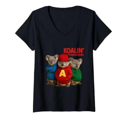 Damen Koala Parodie Trio Cute Animal Holiday Whimsy T-Shirt mit V-Ausschnitt Damen Koala Parodie Trio Cute Animal Holiday Whimsy T-Shirt mit V-Ausschnitt von Funny Holiday Trio Seasonal Comedy Art
