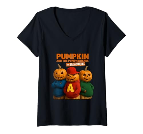 Damen Kürbis Parodie Trio Gruselige Halloween Whimsy T-Shirt mit V-Ausschnitt Damen Kürbis Parodie Trio Gruselige Halloween Whimsy T-Shirt mit V-Ausschnitt von Funny Holiday Trio Seasonal Comedy Art
