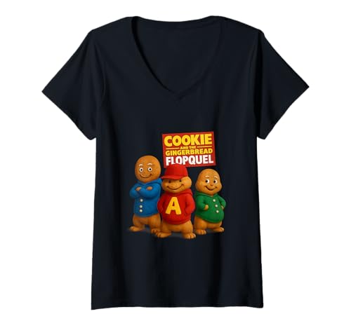Damen Lebkuchen-Parodie Trio Sweet Holiday Whimsy T-Shirt mit V-Ausschnitt Damen Lebkuchen-Parodie Trio Sweet Holiday Whimsy T-Shirt mit V-Ausschnitt von Funny Holiday Trio Seasonal Comedy Art