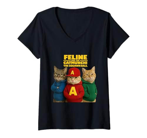 Damen Lustiges Katzen-Parodie-Trio zum Erntedankfest T-Shirt mit V-Ausschnitt Damen Lustiges Katzen-Parodie-Trio zum Erntedankfest T-Shirt mit V-Ausschnitt von Funny Holiday Trio Seasonal Comedy Art