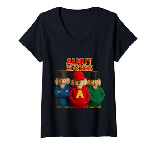 Damen Nussknacker Parodie Trio Festliche Weihnachtsstimmung T-Shirt mit V-Ausschnitt Damen Nussknacker Parodie Trio Festliche Weihnachtsstimmung T-Shirt mit V-Ausschnitt von Funny Holiday Trio Seasonal Comedy Art