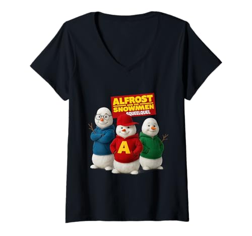 Damen Schneemann Parodie Trio Winter Weihnachtsspaß T-Shirt mit V-Ausschnitt Damen Schneemann Parodie Trio Winter Weihnachtsspaß T-Shirt mit V-Ausschnitt von Funny Holiday Trio Seasonal Comedy Art