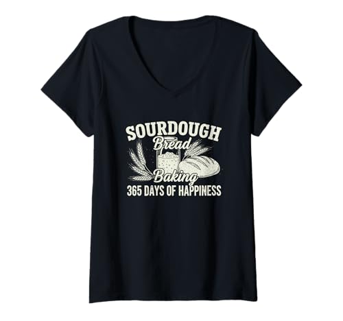 Damen Sauerteig-Brotback-Bäcker, Used-Look, Vintage-Grafik T-Shirt mit V-Ausschnitt Damen Sauerteig-Brotback-Bäcker, Used-Look, Vintage-Grafik T-Shirt mit V-Ausschnitt von Funny Home Baking Merch