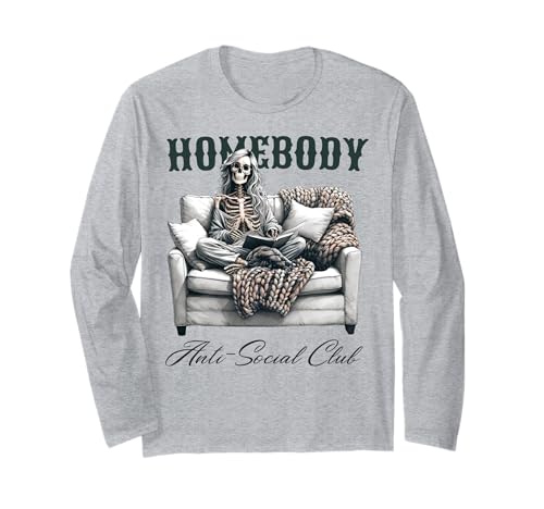 Homebody Anti Social Club Lustiges Skelett Frauen Langarmshirt Homebody Anti Social Club Lustiges Skelett Frauen Langarmshirt von Funny Homebody Anti Social Club Tee Shirt