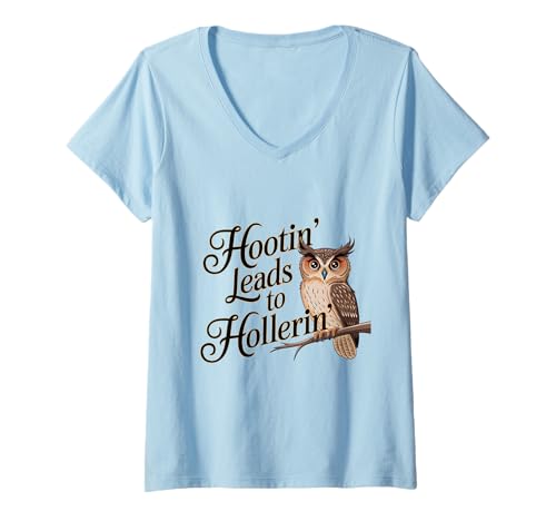 Damen Hootin' führt zu Hollerin' Funny Owl Hillbilly Country Süß T-Shirt mit V-Ausschnitt Damen Hootin' führt zu Hollerin' Funny Owl Hillbilly Country Süß T-Shirt mit V-Ausschnitt von Funny Hootin' Leads To Hollerin' Gifts & Apparel